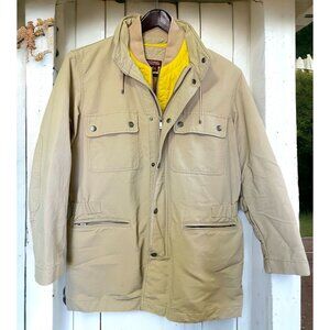 Michael Kors Double Jacket Mens Size Large Coat Brown Zip Up Yellow Inner Jacket